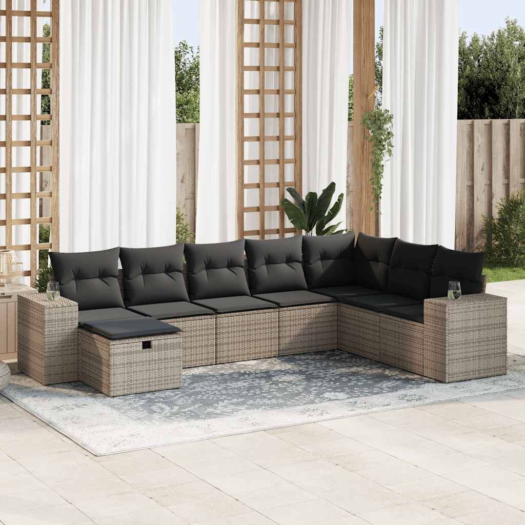 sofasæt til haven 8 dele med hynder polyrattan grå