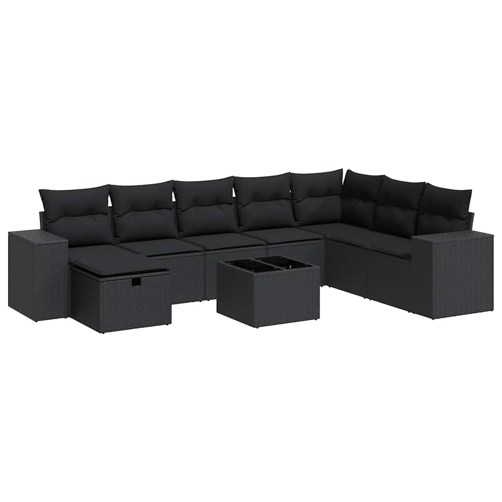 sofasæt til haven 9 dele med hynder polyrattan sort
