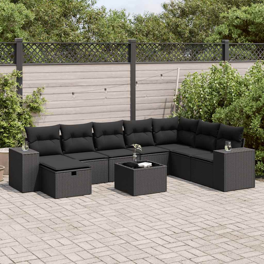 sofasæt til haven 9 dele med hynder polyrattan sort