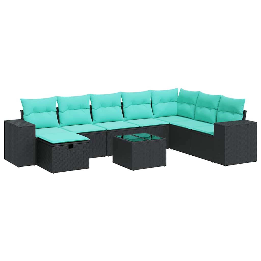 sofasæt til haven 9 dele med hynder polyrattan sort