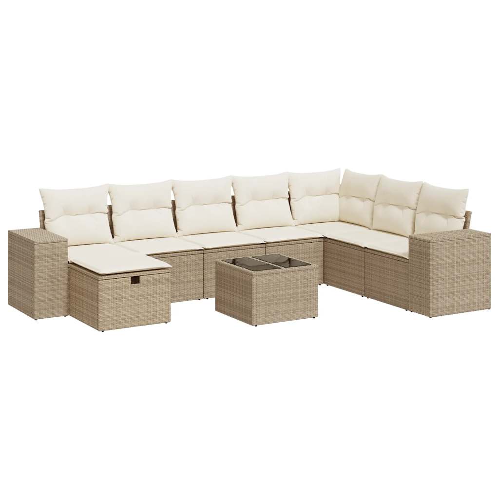 sofasæt til haven 9 dele med hynder polyrattan beige