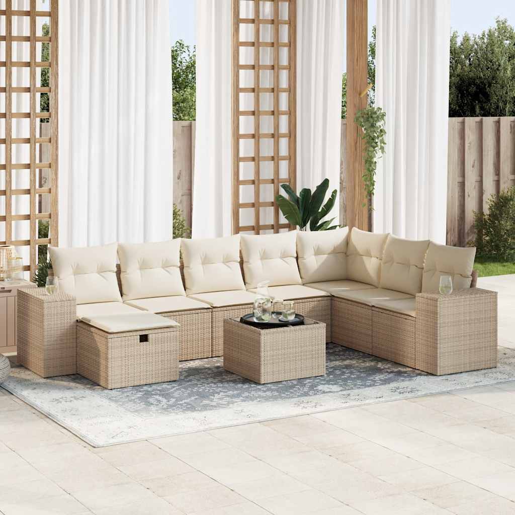 sofasæt til haven 9 dele med hynder polyrattan beige