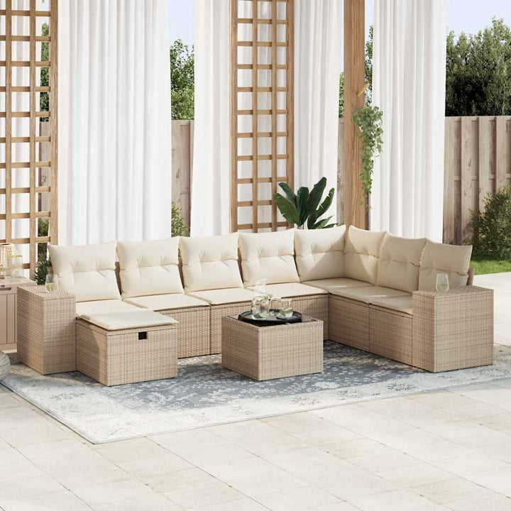 sofasæt til haven 9 dele med hynder polyrattan beige