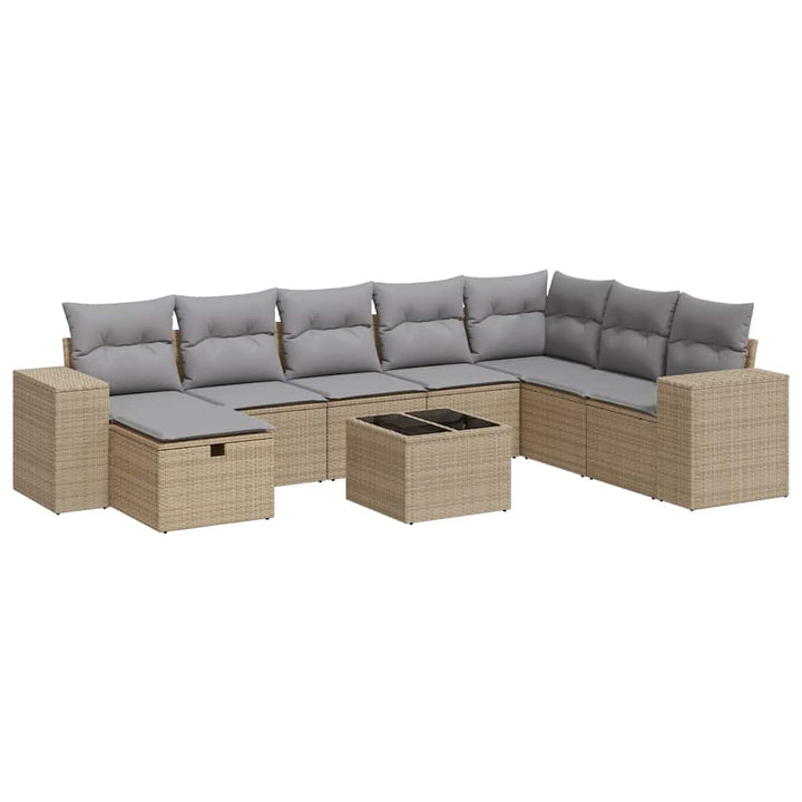 sofasæt til haven 9 dele med hynder polyrattan beige