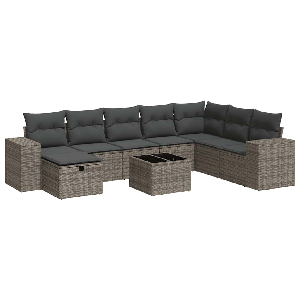 sofasæt til haven 9 dele med hynder polyrattan grå