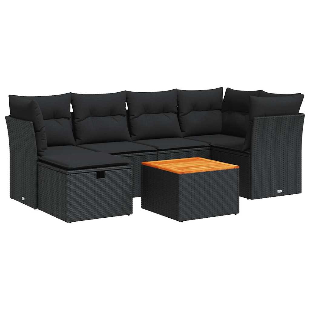 sofasæt til haven 7 dele med hynder polyrattan sort