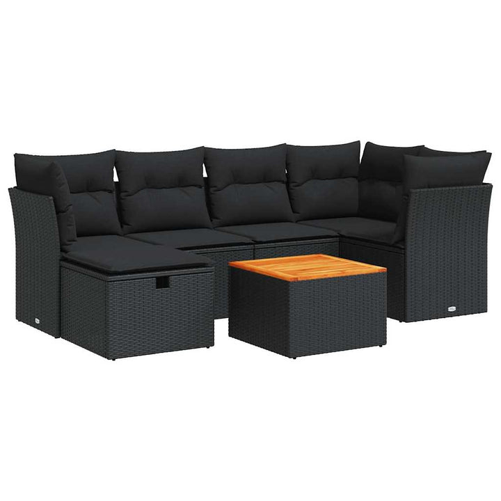 sofasæt til haven 7 dele med hynder polyrattan sort