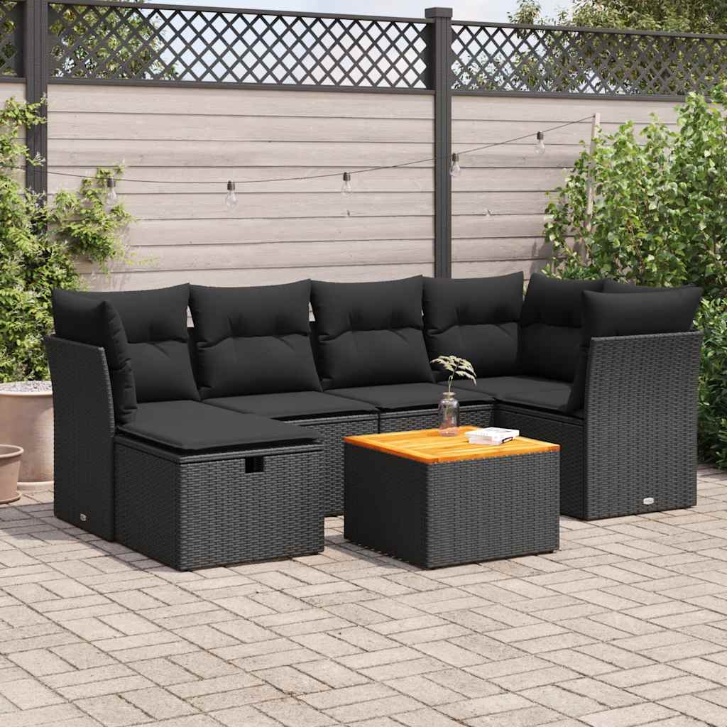 sofasæt til haven 7 dele med hynder polyrattan sort