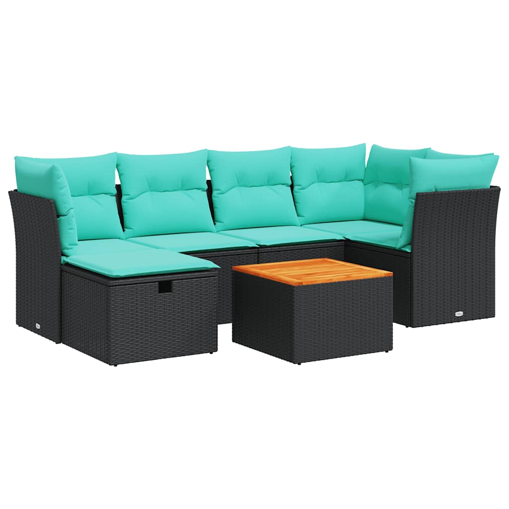 sofasæt til haven 7 dele med hynder polyrattan sort