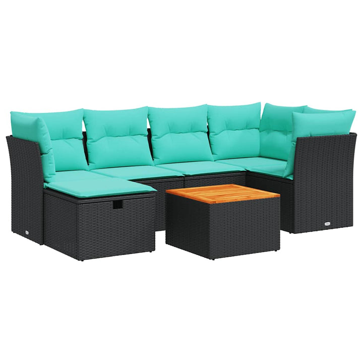 sofasæt til haven 7 dele med hynder polyrattan sort