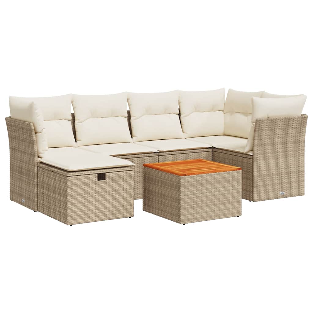 sofasæt til haven 7 dele med hynder polyrattan beige