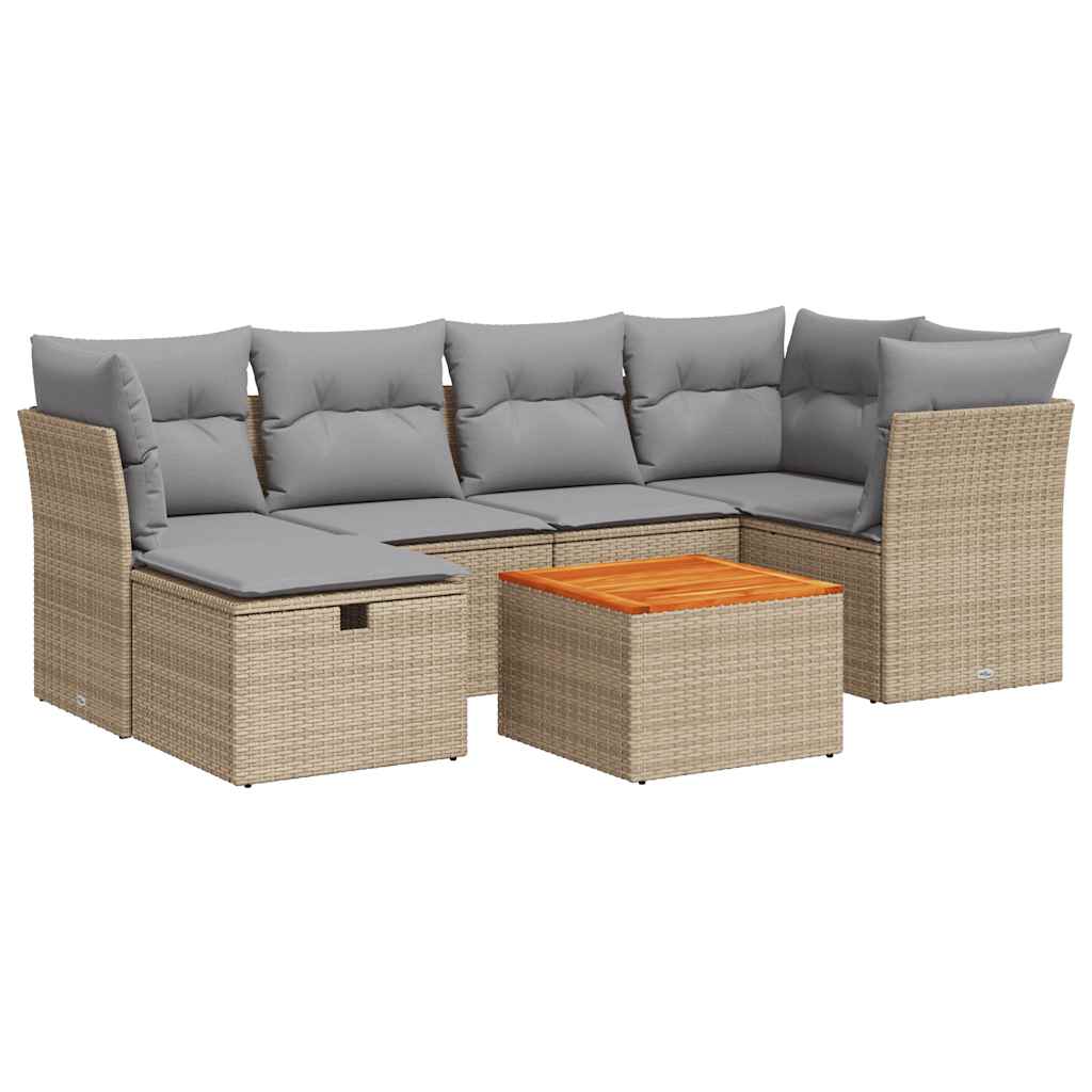 sofasæt til haven 7 dele med hynder polyrattan beige