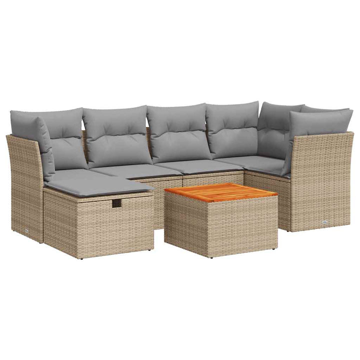 sofasæt til haven 7 dele med hynder polyrattan beige
