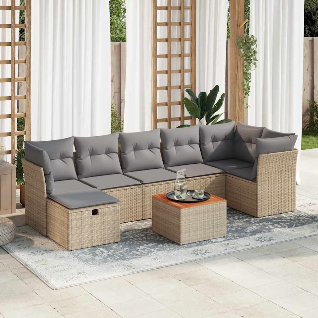 sofasæt til haven 8 dele med hynder polyrattan beige