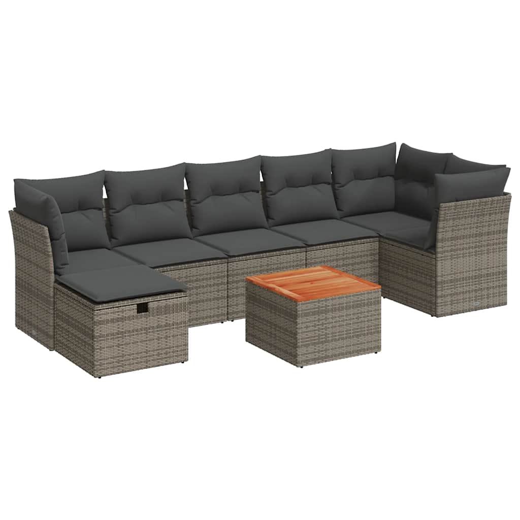 sofasæt til haven 8 dele med hynder polyrattan grå