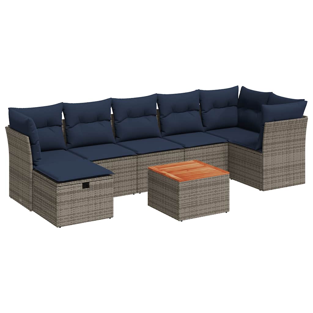 sofasæt til haven 8 dele med hynder polyrattan grå