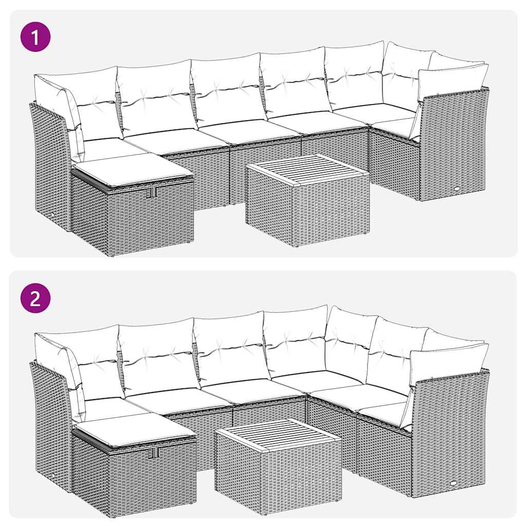 sofasæt til haven 8 dele med hynder polyrattan grå