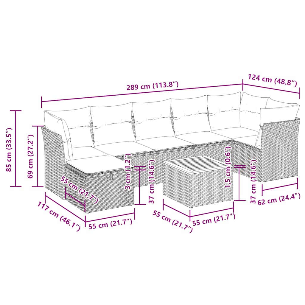 sofasæt til haven 8 dele med hynder polyrattan grå