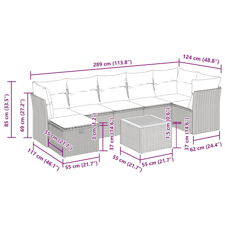 sofasæt til haven 8 dele med hynder polyrattan grå