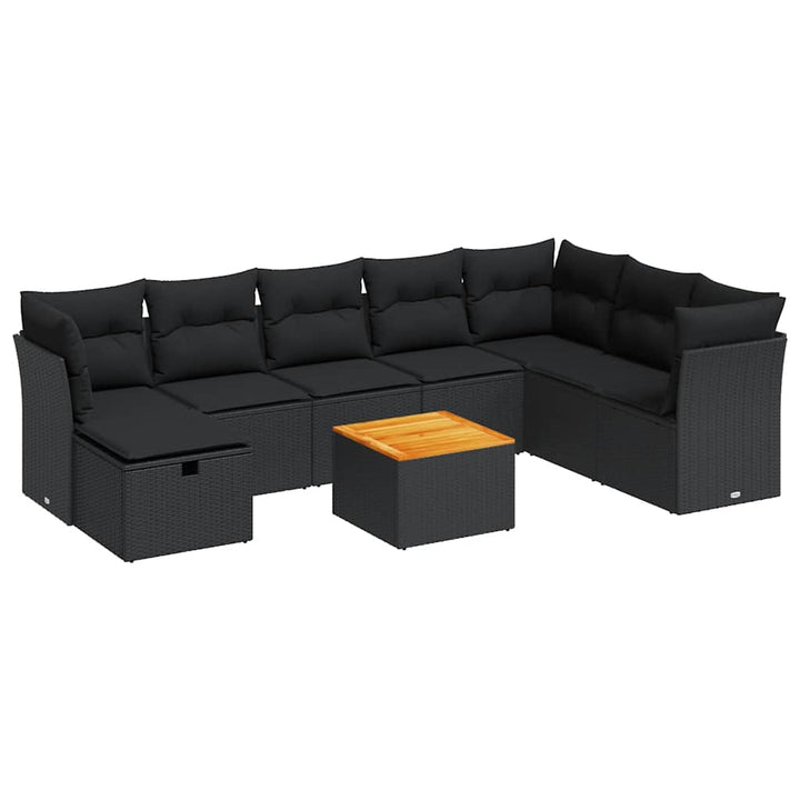 sofasæt til haven 9 dele med hynder polyrattan sort
