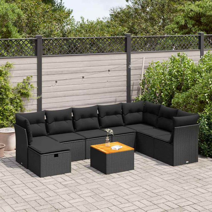 sofasæt til haven 9 dele med hynder polyrattan sort