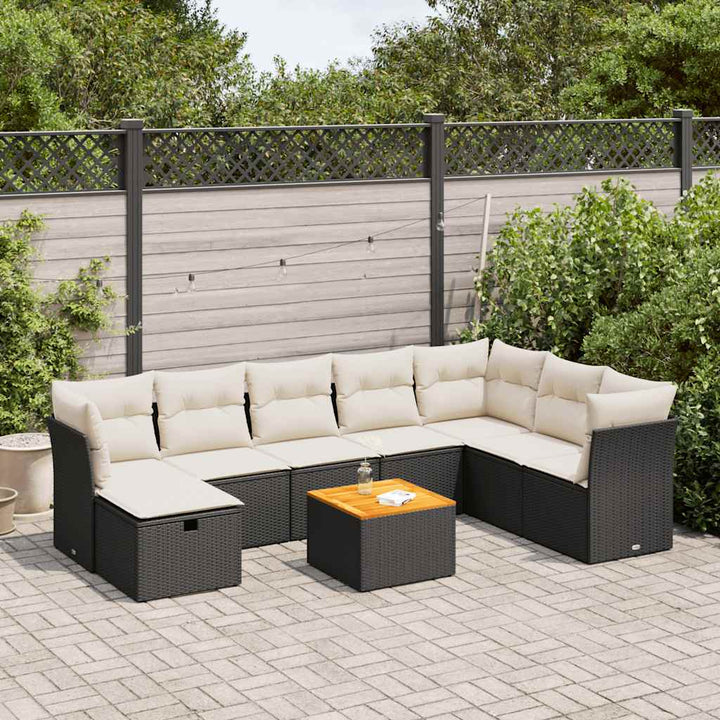 sofasæt til haven 9 dele med hynder polyrattan sort