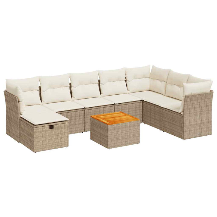 sofasæt til haven 9 dele med hynder polyrattan beige