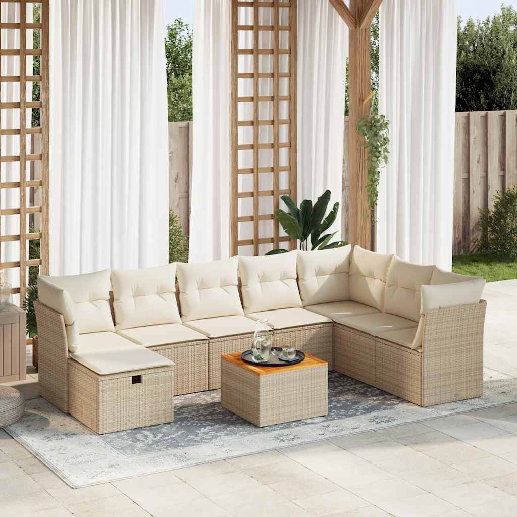 sofasæt til haven 9 dele med hynder polyrattan beige
