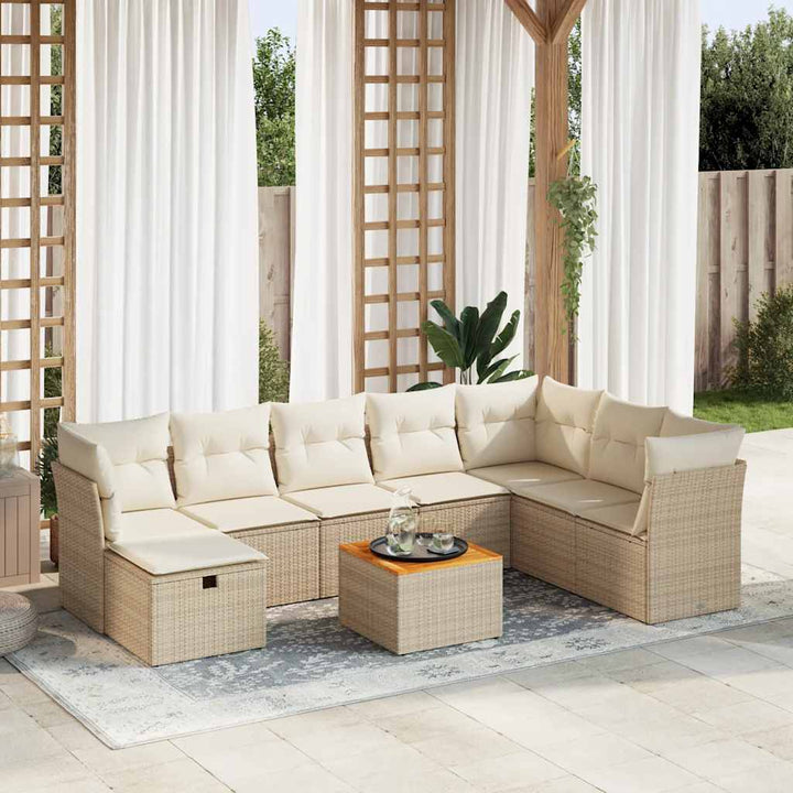 sofasæt til haven 9 dele med hynder polyrattan beige