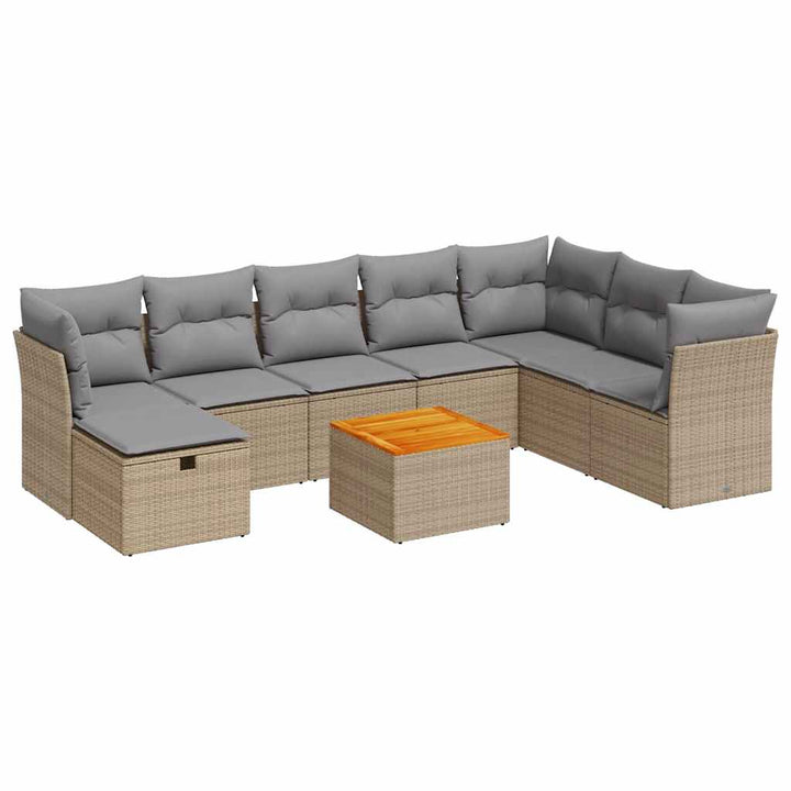 sofasæt til haven 9 dele med hynder polyrattan beige