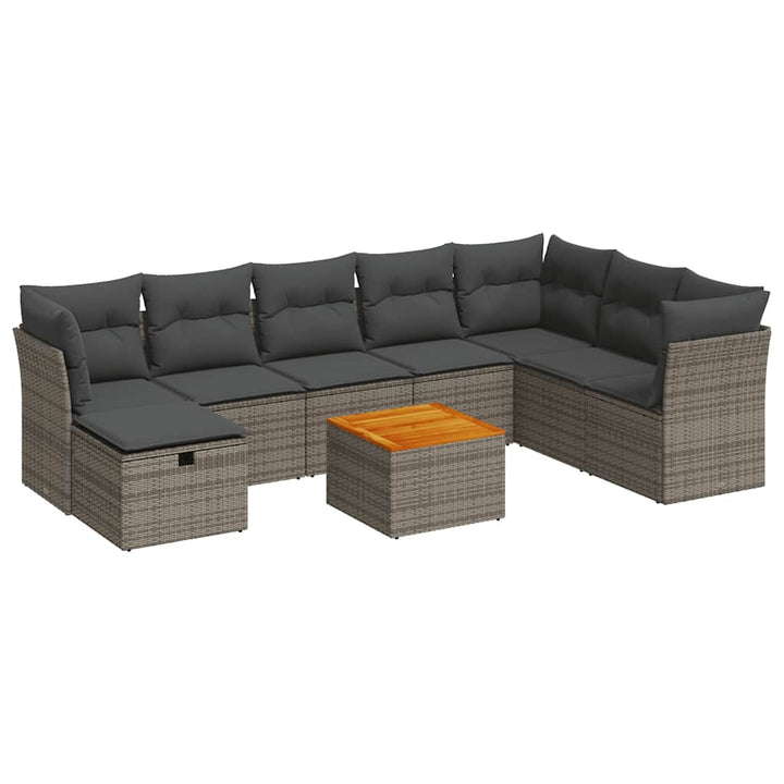 sofasæt til haven 9 dele med hynder polyrattan grå