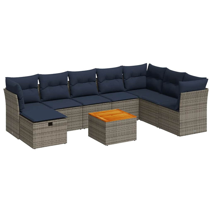 sofasæt til haven 9 dele med hynder polyrattan grå