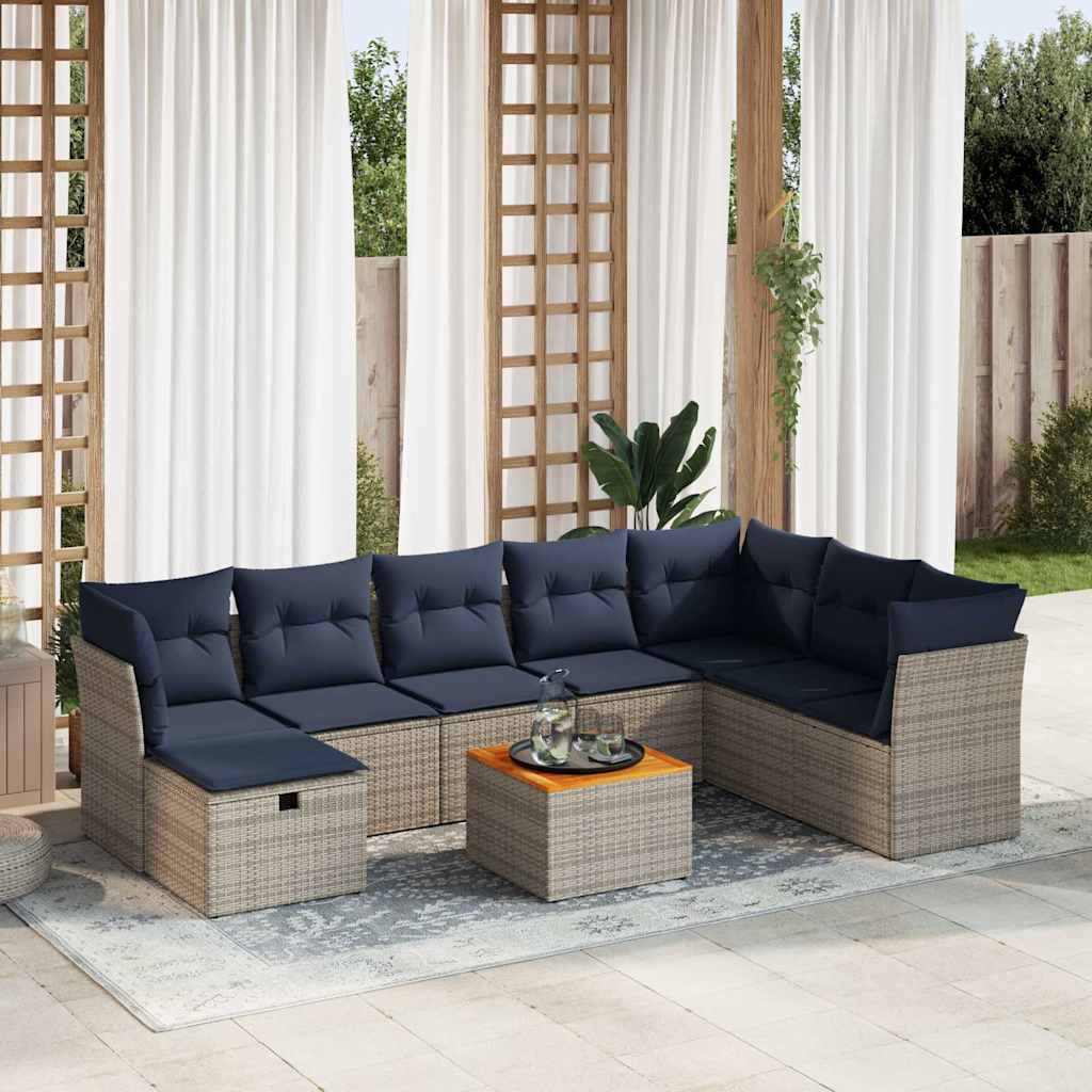 sofasæt til haven 9 dele med hynder polyrattan grå
