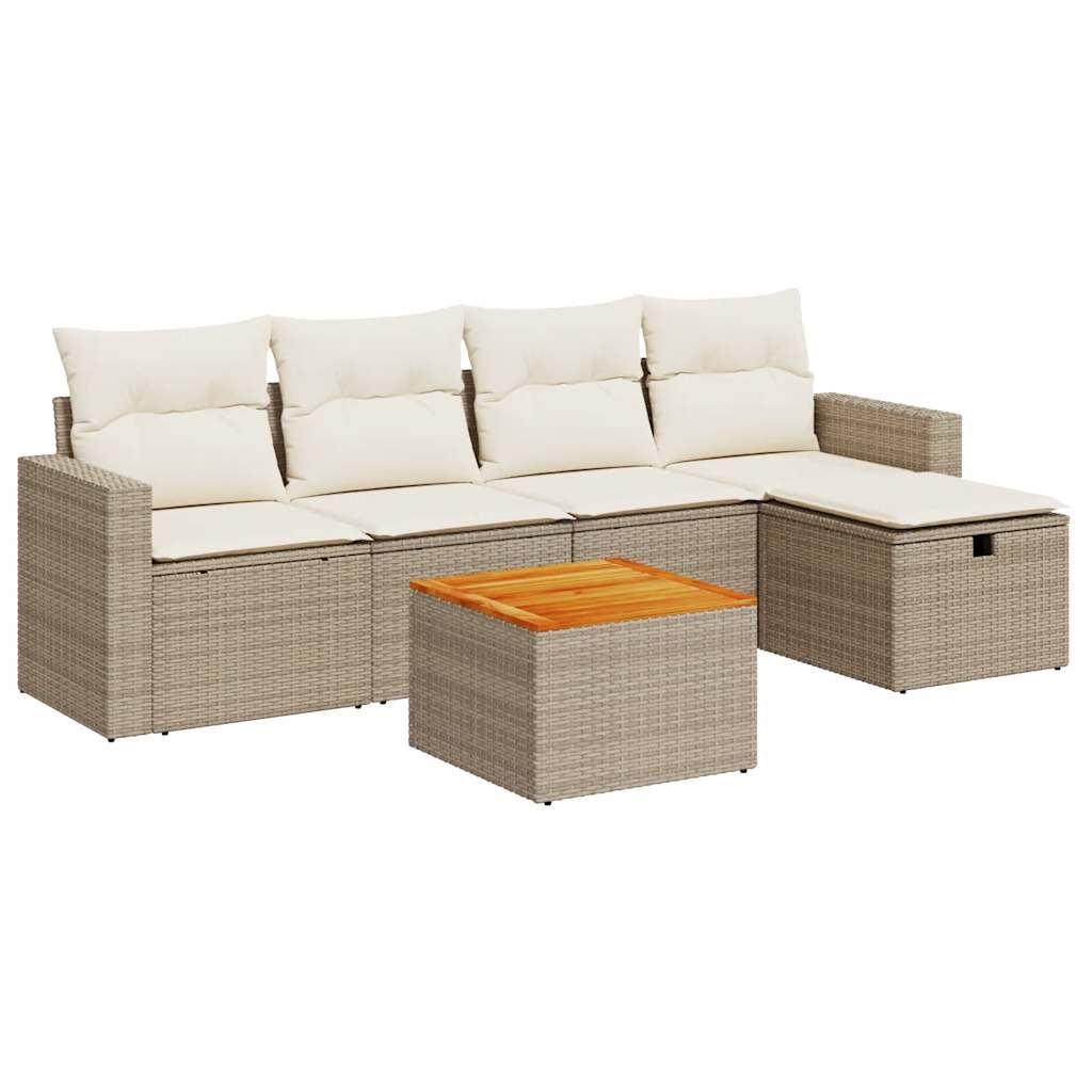 sofasæt til haven 6 dele med hynder polyrattan beige