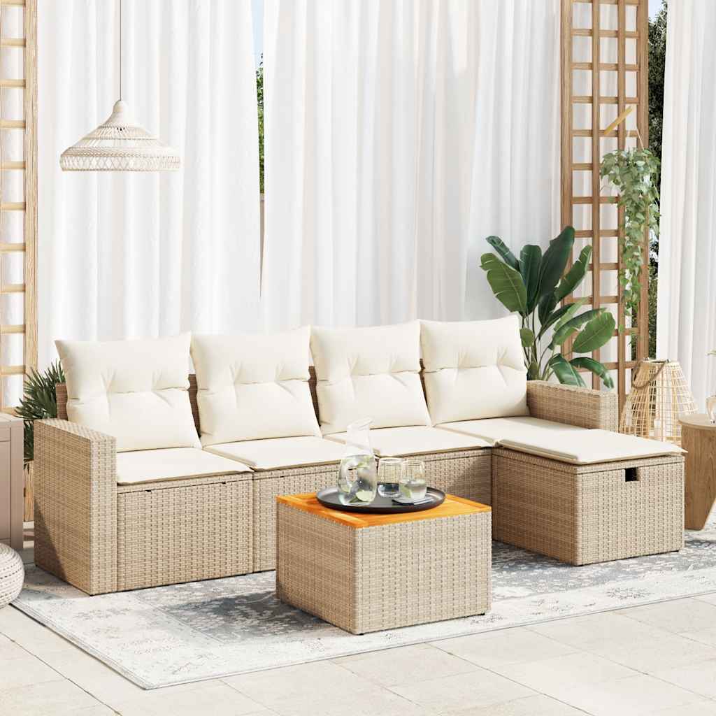 sofasæt til haven 6 dele med hynder polyrattan beige