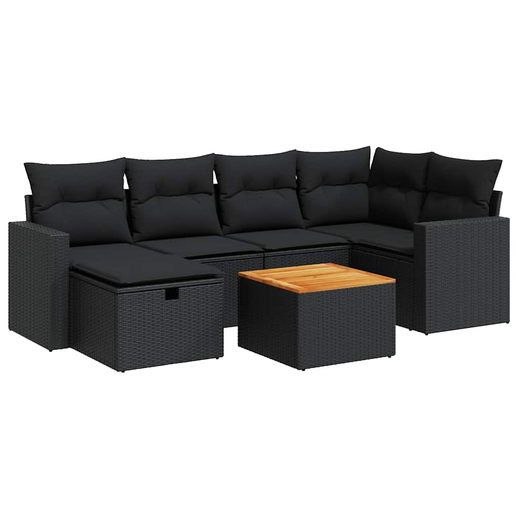 sofasæt til haven 7 dele med hynder polyrattan sort