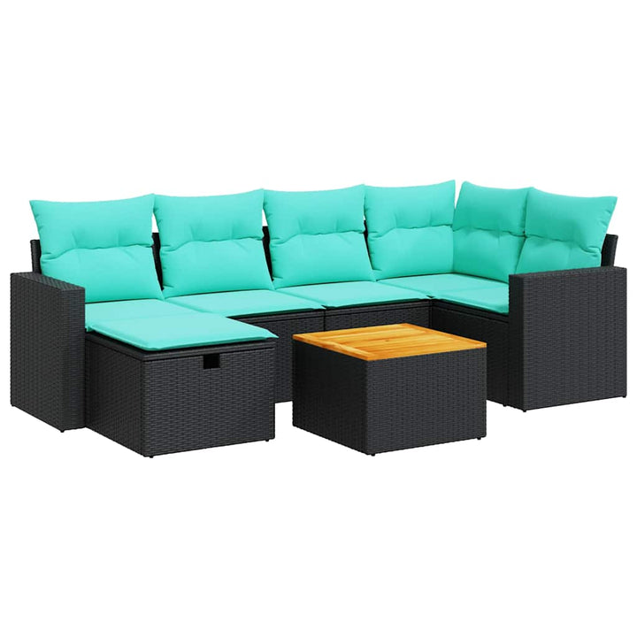sofasæt til haven 7 dele med hynder polyrattan sort