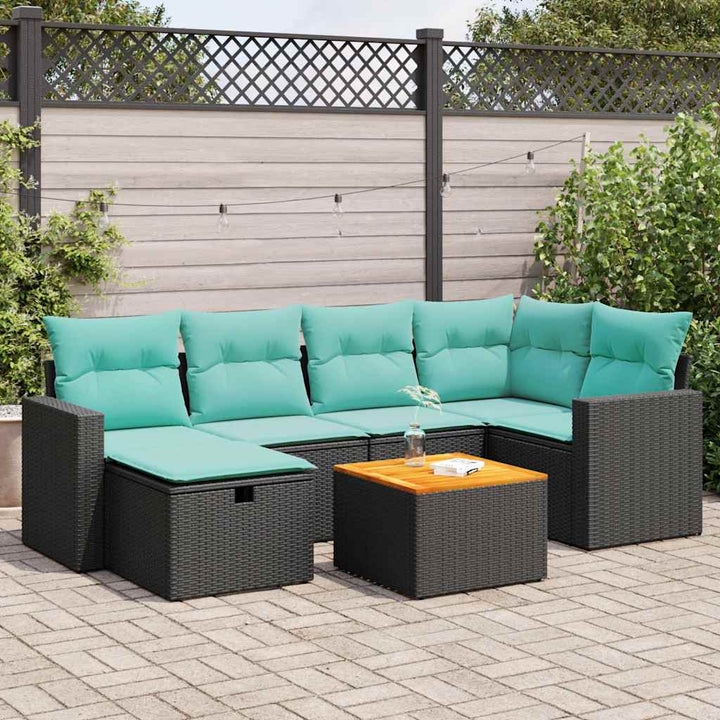 sofasæt til haven 7 dele med hynder polyrattan sort
