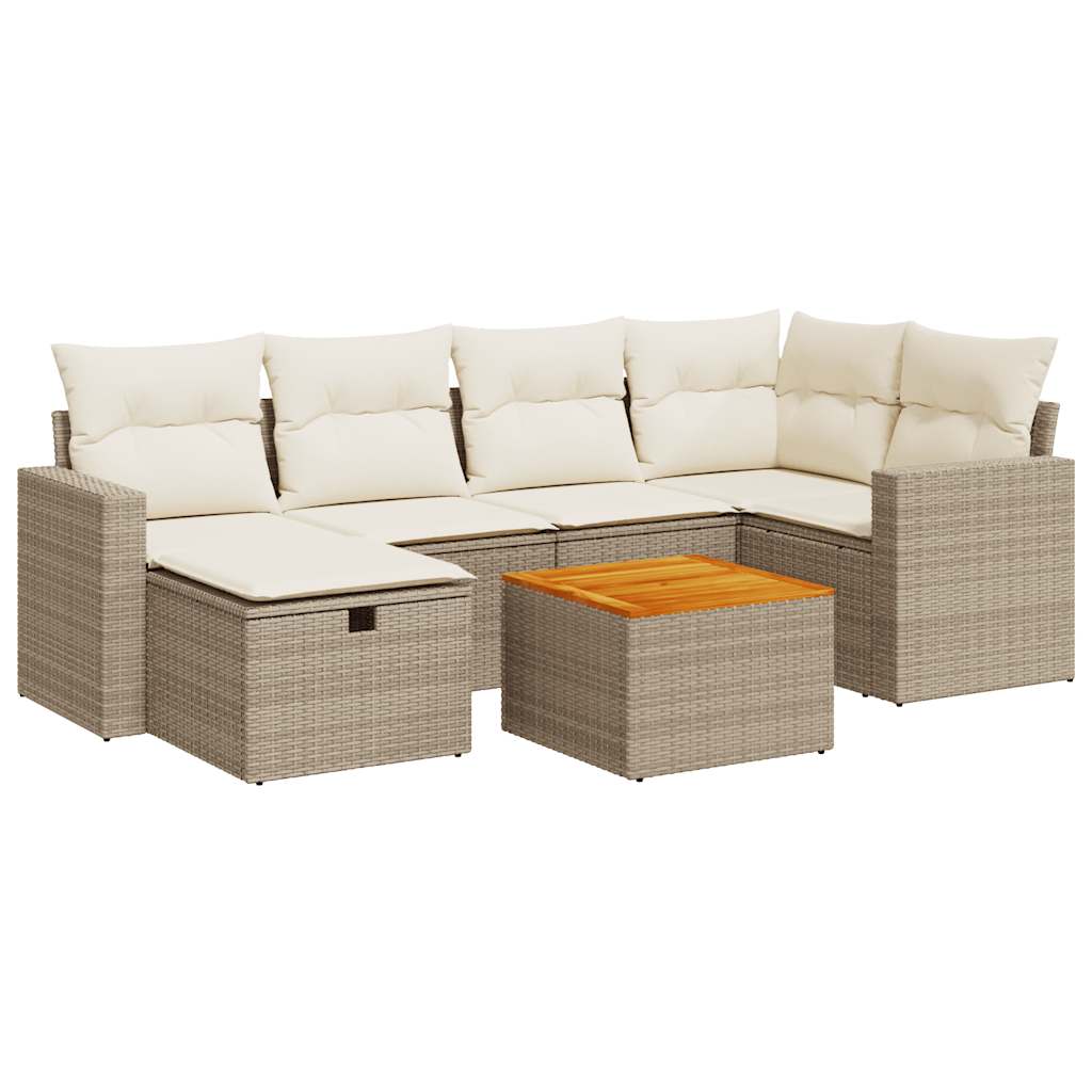 sofasæt til haven 7 dele med hynder polyrattan beige