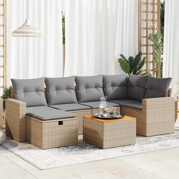 sofasæt til haven 7 dele med hynder polyrattan beige
