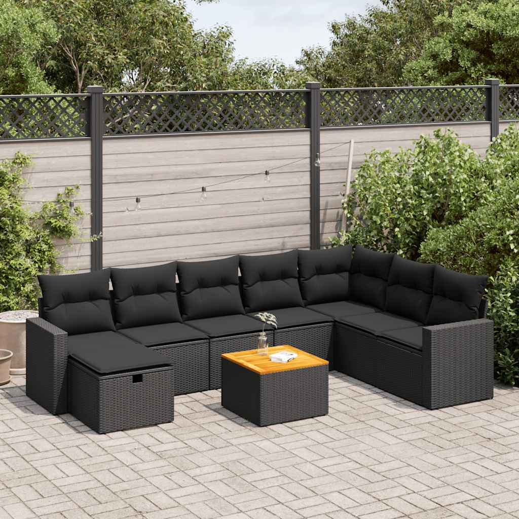 sofasæt til haven 9 dele med hynder polyrattan sort