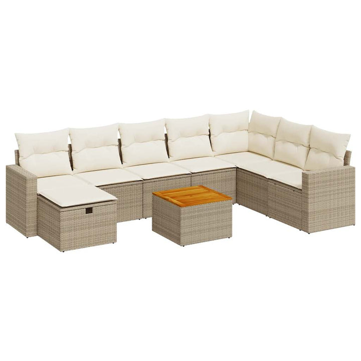 sofasæt til haven 9 dele med hynder polyrattan beige