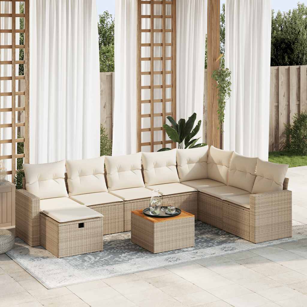 sofasæt til haven 9 dele med hynder polyrattan beige