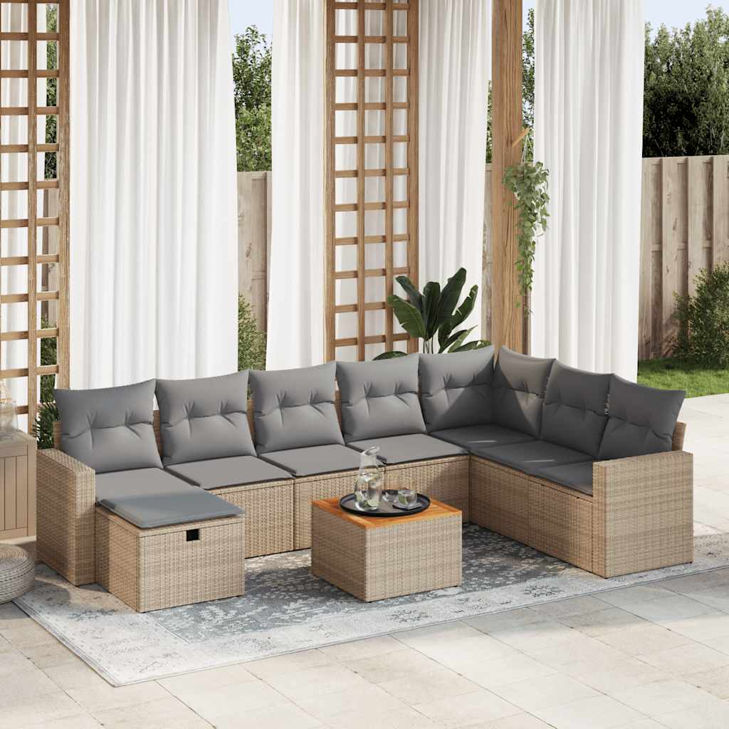 sofasæt til haven 9 dele med hynder polyrattan beige