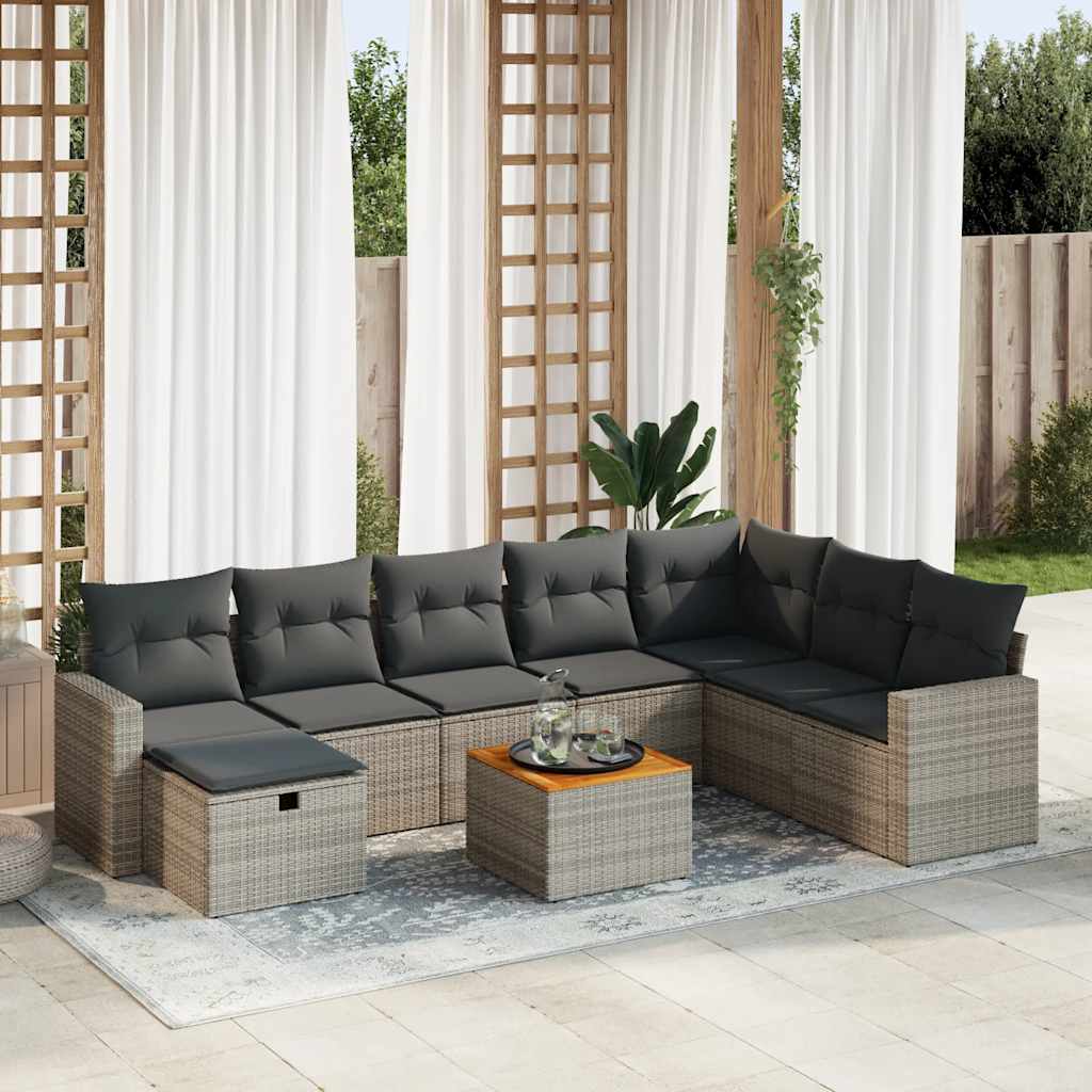 sofasæt til haven 9 dele med hynder polyrattan grå