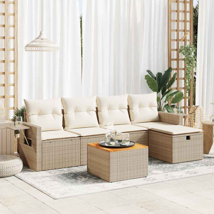 sofasæt til haven 6 dele med hynder polyrattan beige