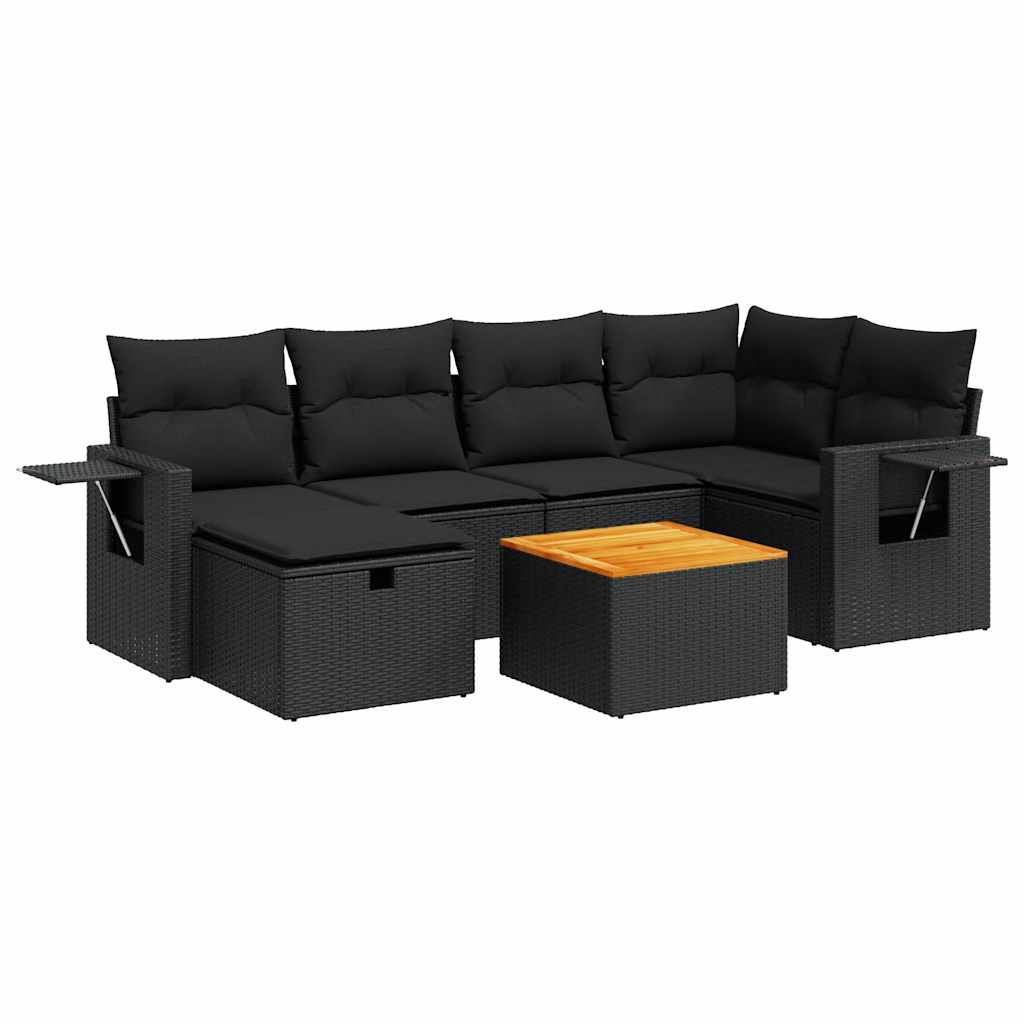 sofasæt til haven 7 dele med hynder polyrattan sort