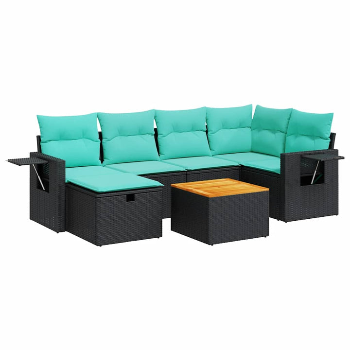 sofasæt til haven 7 dele med hynder polyrattan sort