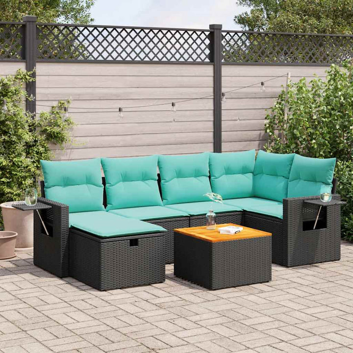 sofasæt til haven 7 dele med hynder polyrattan sort