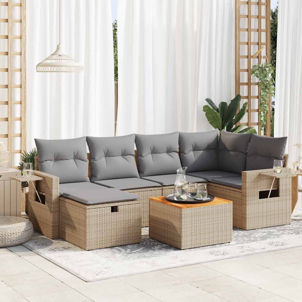 sofasæt til haven 7 dele med hynder polyrattan beige